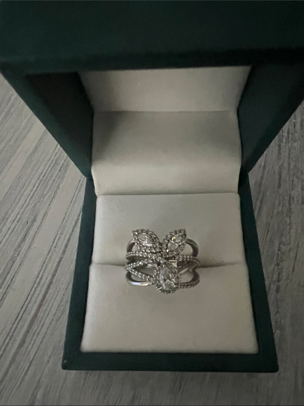 Silver Butterfly Crystal Statement Ring - diamondique